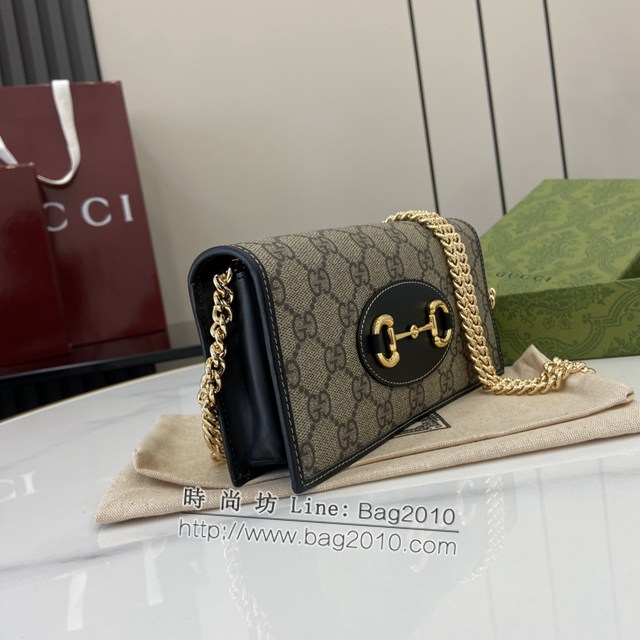 Gucci專櫃古馳最新款GG字母圖案Horsebit 1955系列鏈帶錢包 jh2177型號：621892